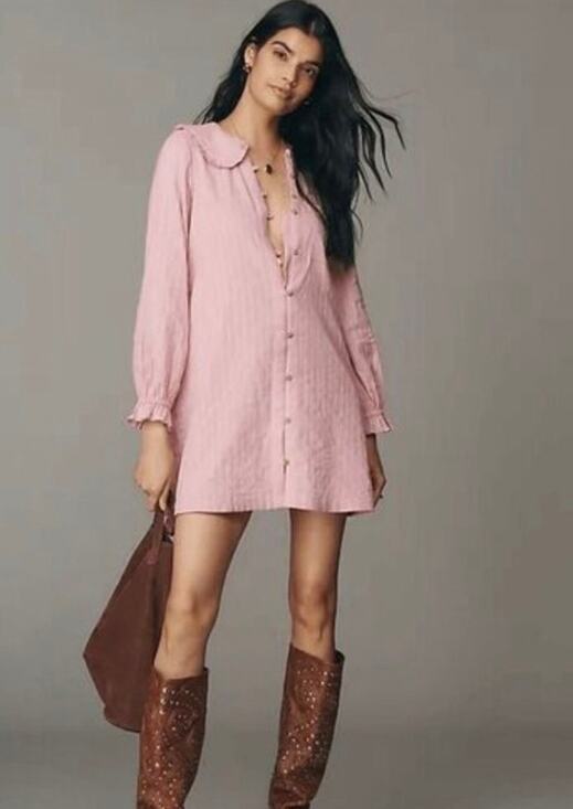 Anthropologie Dresses & Skirts - Anthropologie Pilcro Keira Mini Dress Pink Puff Sleeve Peter Pan Collar
